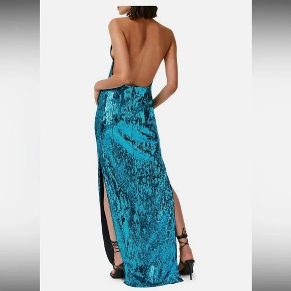 NWT Galvon London Aqua Sequin Gown - Picture 2 of 7